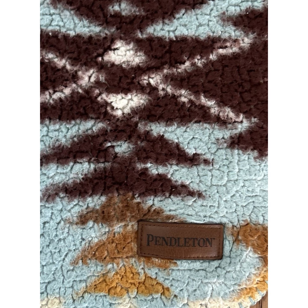 Pendleton Sherpa Fleece Blanket Aztec Legend Lake Aqua Blue Sky Southwest - Picture 3 of 13